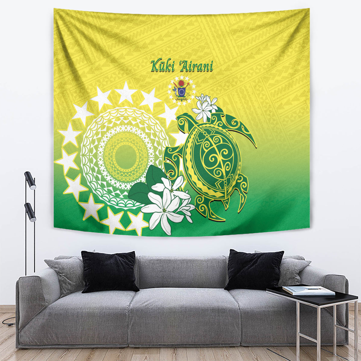 Cook Islands Independence Day Tapestry Kuki Airani Tiare Maori Polynesian Pattern - Green LT14 Green - Polynesian Pride
