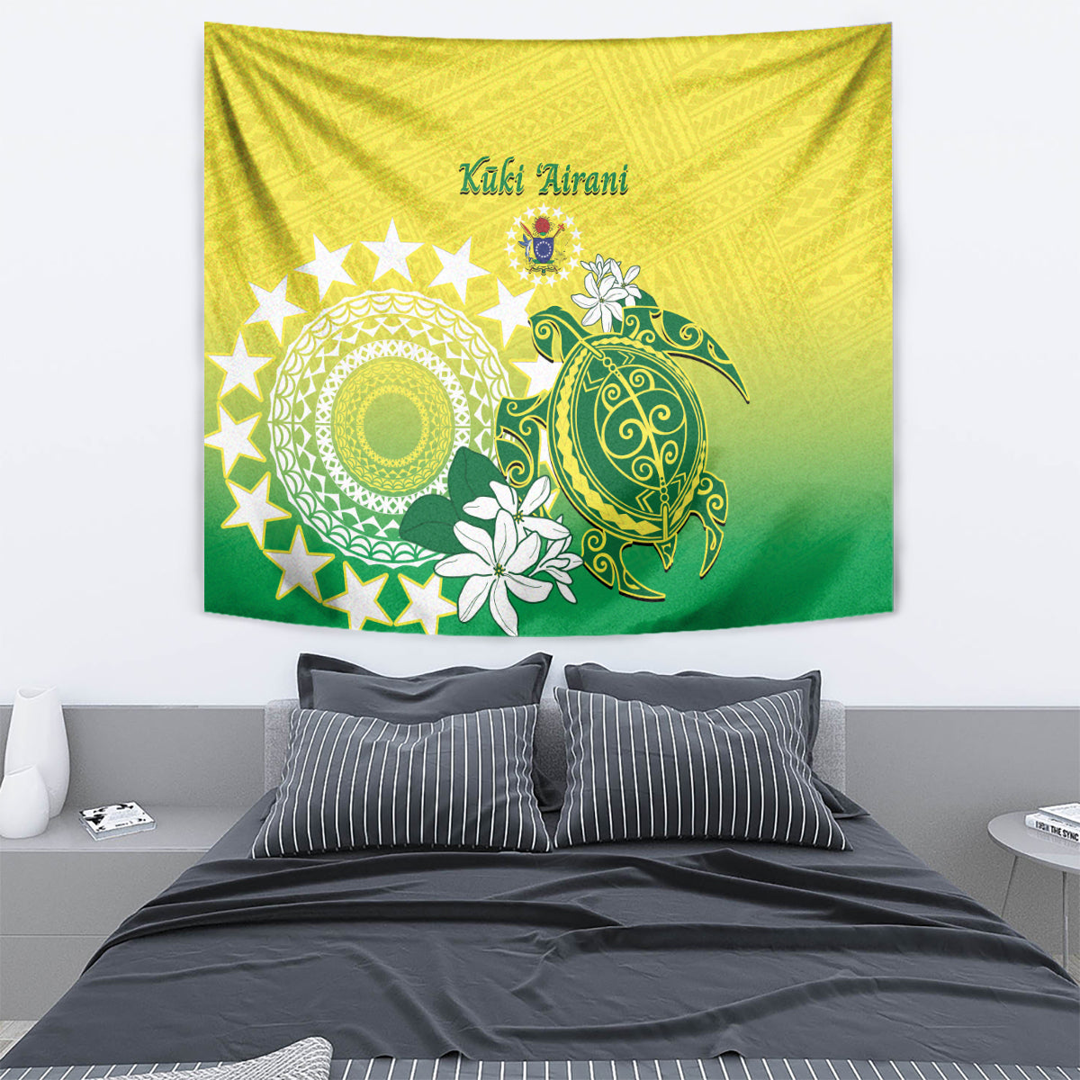 Cook Islands Independence Day Tapestry Kuki Airani Tiare Maori Polynesian Pattern - Green LT14 - Polynesian Pride