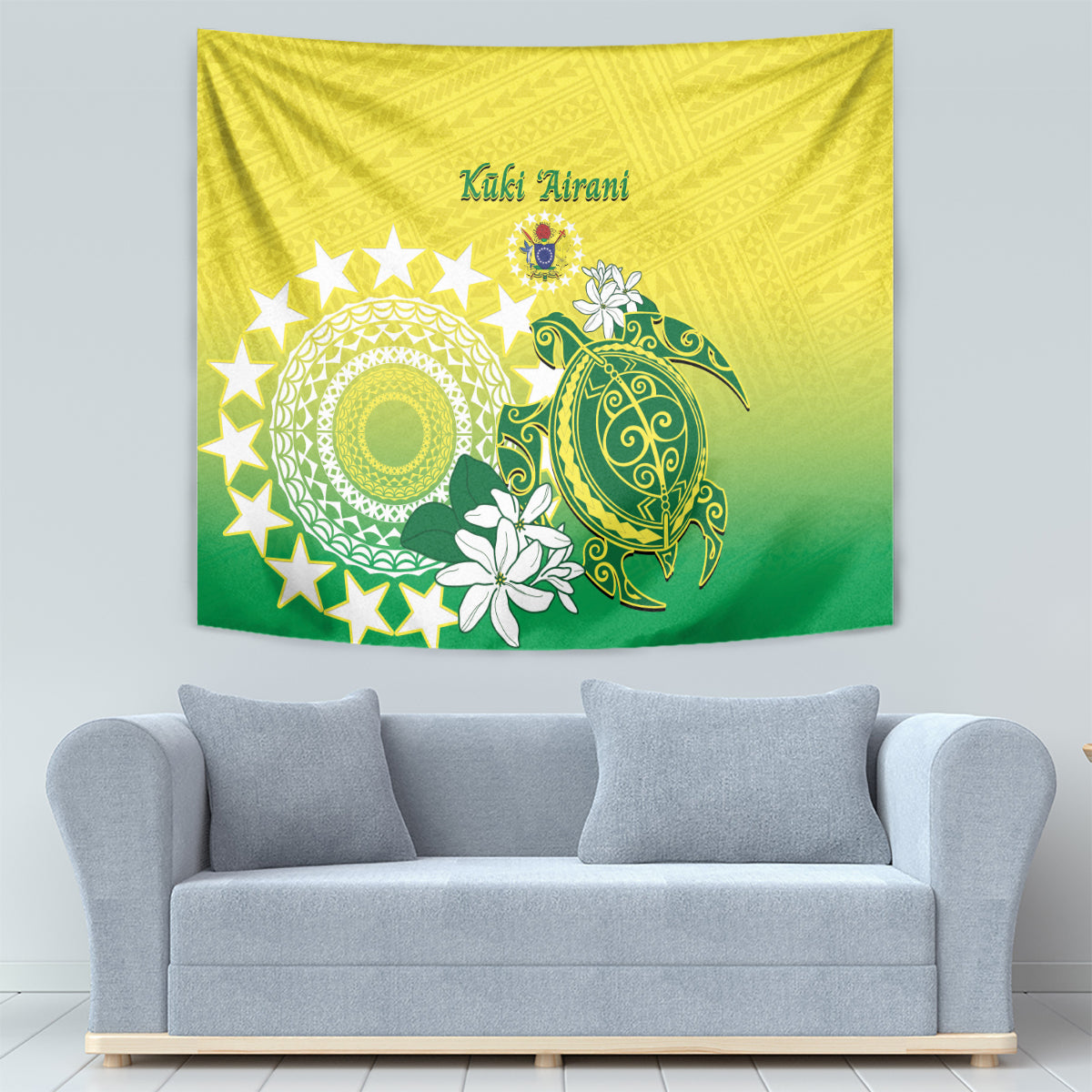 Cook Islands Independence Day Tapestry Kuki Airani Tiare Maori Polynesian Pattern - Green LT14 - Polynesian Pride