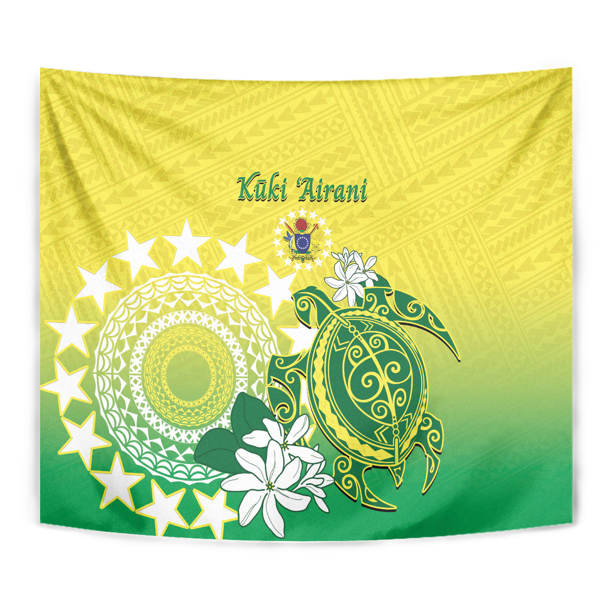 Cook Islands Independence Day Tapestry Kuki Airani Tiare Maori Polynesian Pattern - Green LT14 - Polynesian Pride