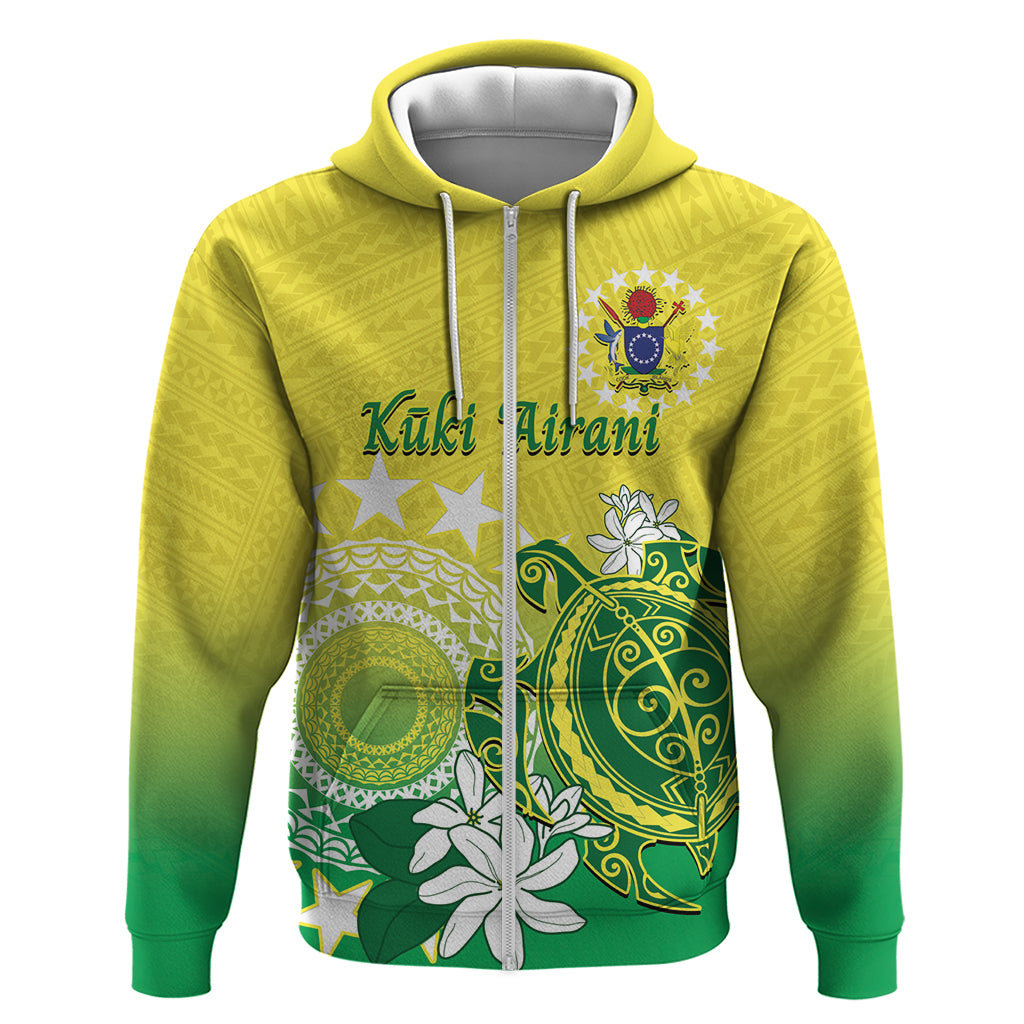 Cook Islands Independence Day Zip Hoodie Kuki Airani Tiare Maori Polynesian Pattern - Green LT14 Zip Hoodie Green - Polynesian Pride
