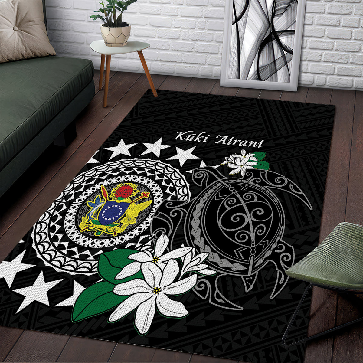 Cook Islands Independence Day Area Rug Kuki Airani Tiare Maori Polynesian Pattern - Black LT14 Black - Polynesian Pride