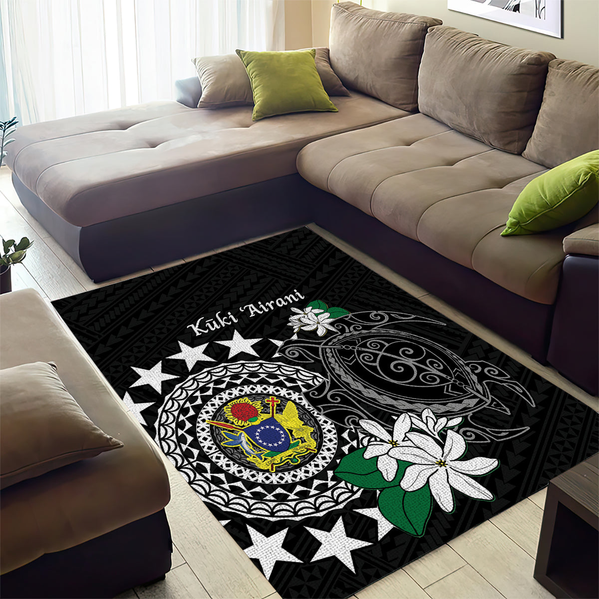 Cook Islands Independence Day Area Rug Kuki Airani Tiare Maori Polynesian Pattern - Black LT14 - Polynesian Pride