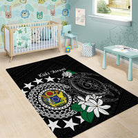 Cook Islands Independence Day Area Rug Kuki Airani Tiare Maori Polynesian Pattern - Black LT14 - Polynesian Pride