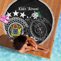 Cook Islands Independence Day Beach Blanket Kuki Airani Tiare Maori Polynesian Pattern - Black LT14 - Polynesian Pride