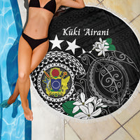Cook Islands Independence Day Beach Blanket Kuki Airani Tiare Maori Polynesian Pattern - Black LT14 - Polynesian Pride