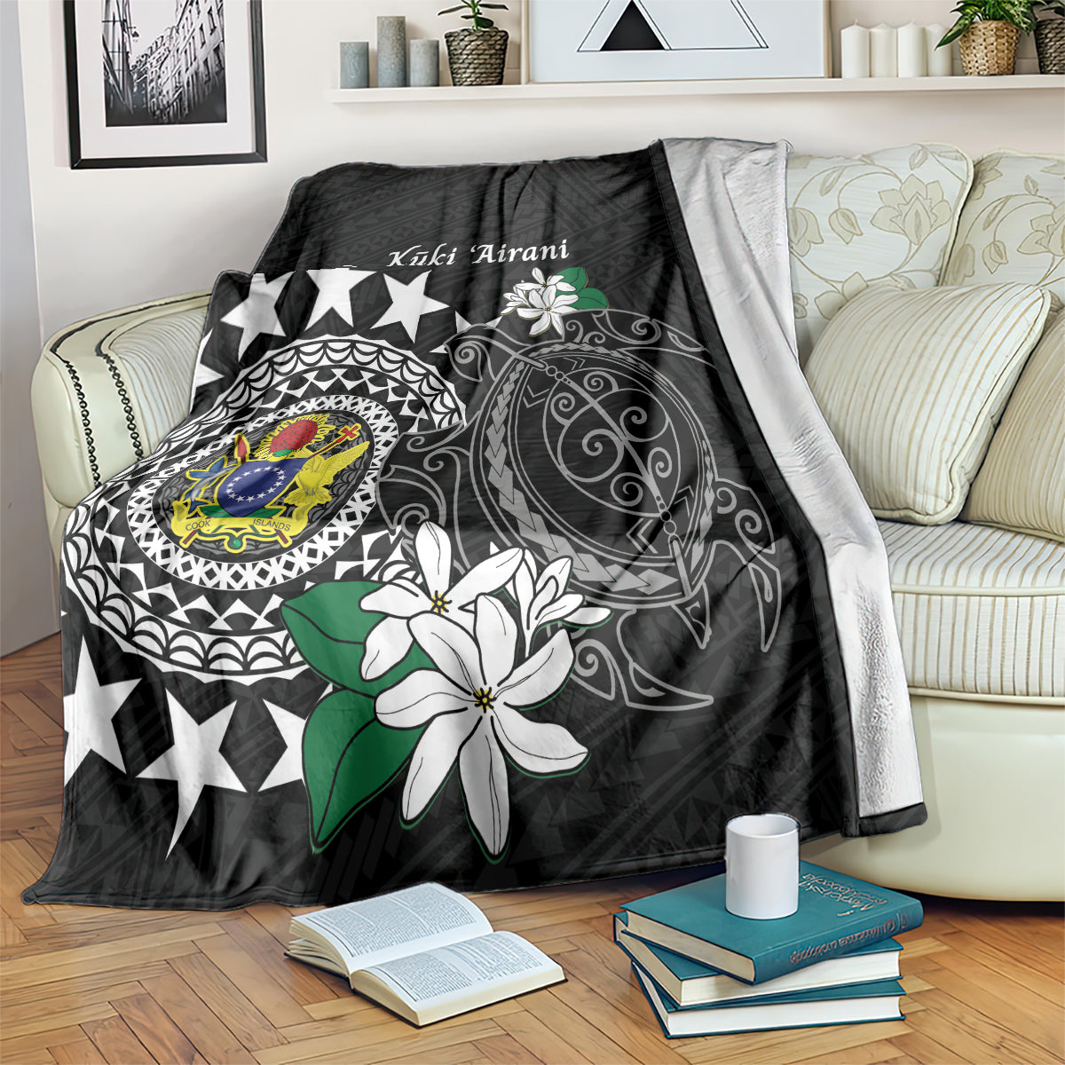 Cook Islands Independence Day Blanket Kuki Airani Tiare Maori Polynesian Pattern - Black LT14 Black - Polynesian Pride
