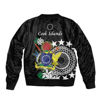 Cook Islands Independence Day Bomber Jacket Kuki Airani Tiare Maori Polynesian Pattern - Black LT14 - Polynesian Pride