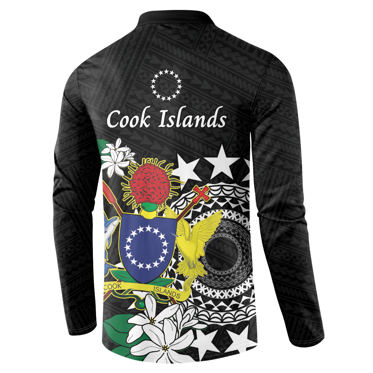Cook Islands Independence Day Button Sweatshirt Kuki Airani Tiare Maori Polynesian Pattern - Black LT14 - Polynesian Pride