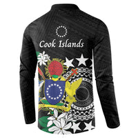 Cook Islands Independence Day Button Sweatshirt Kuki Airani Tiare Maori Polynesian Pattern - Black LT14 - Polynesian Pride