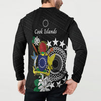 Cook Islands Independence Day Button Sweatshirt Kuki Airani Tiare Maori Polynesian Pattern - Black LT14 - Polynesian Pride