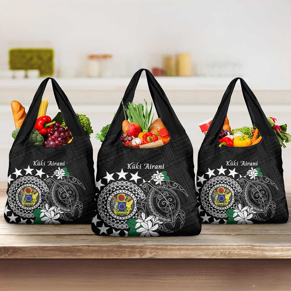Cook Islands Independence Day Grocery Bag Kuki Airani Tiare Maori Polynesian Pattern - Black LT14 3-pack One Size Black - Polynesian Pride