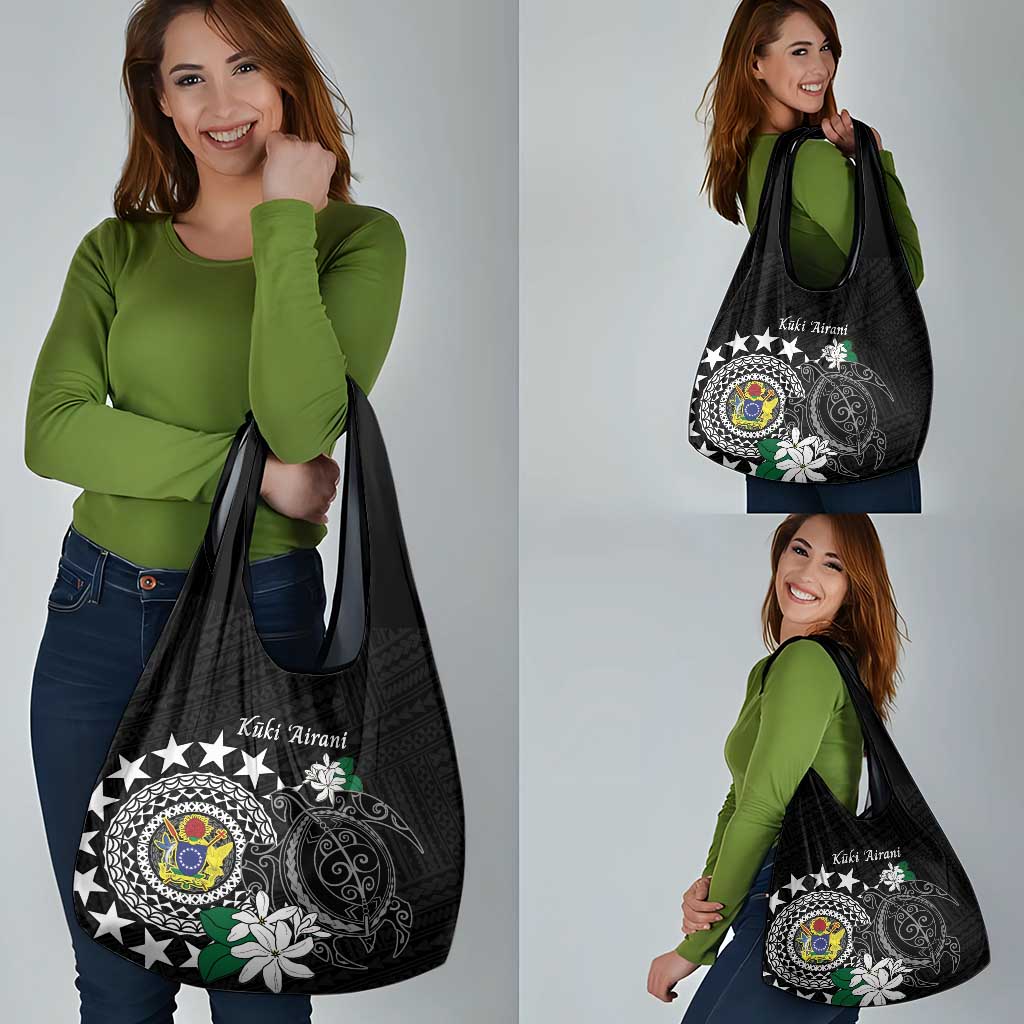Cook Islands Independence Day Grocery Bag Kuki Airani Tiare Maori Polynesian Pattern - Black LT14 - Polynesian Pride