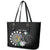 Cook Islands Independence Day Leather Tote Bag Kuki Airani Tiare Maori Polynesian Pattern - Black