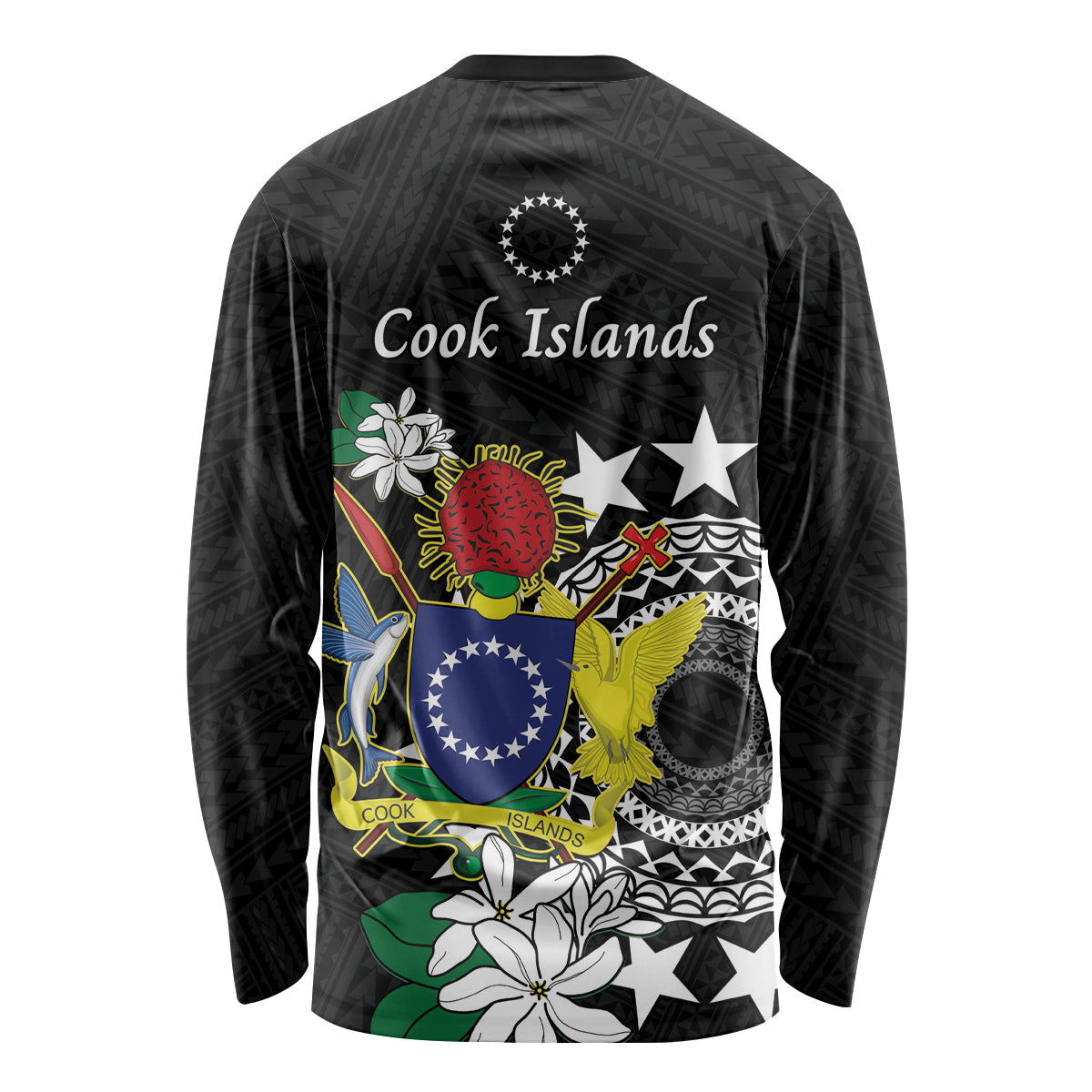Cook Islands Independence Day Long Sleeve Shirt Kuki Airani Tiare Maori Polynesian Pattern - Black LT14 - Polynesian Pride
