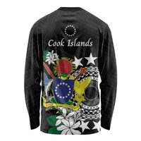 Cook Islands Independence Day Long Sleeve Shirt Kuki Airani Tiare Maori Polynesian Pattern - Black LT14 - Polynesian Pride
