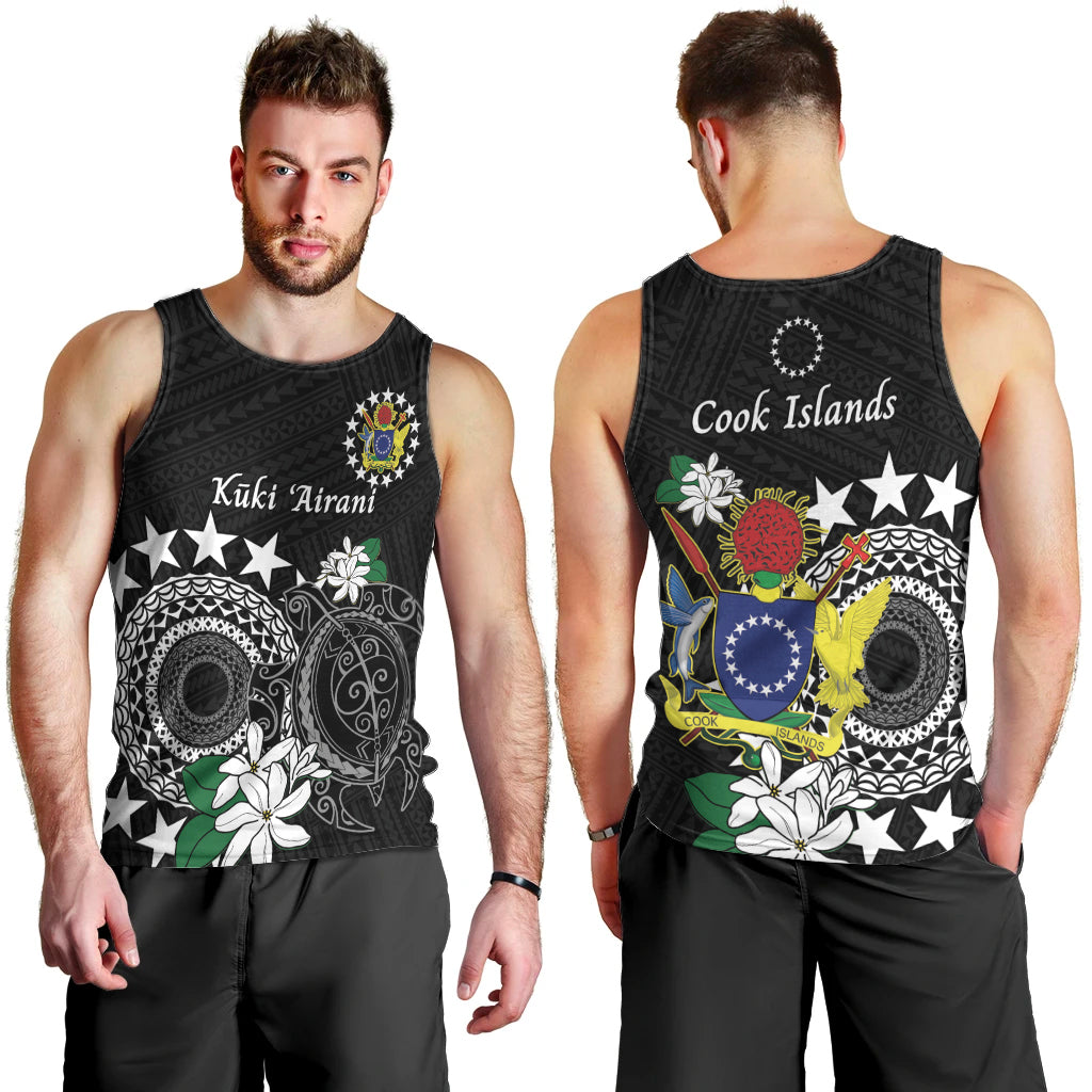 Cook Islands Independence Day Men Tank Top Kuki Airani Tiare Maori Polynesian Pattern - Black LT14 - Polynesian Pride