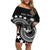 Cook Islands Independence Day Off Shoulder Short Dress Kuki Airani Tiare Maori Polynesian Pattern - Black