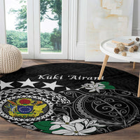 Cook Islands Independence Day Round Carpet Kuki Airani Tiare Maori Polynesian Pattern - Black LT14 - Polynesian Pride