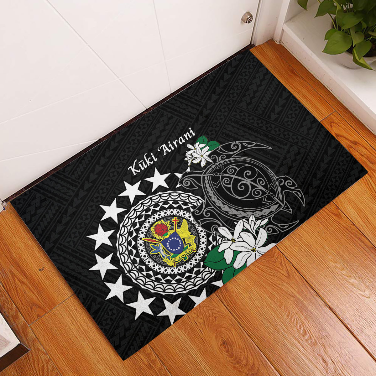 Cook Islands Independence Day Rubber Doormat Kuki Airani Tiare Maori Polynesian Pattern - Black LT14 Black - Polynesian Pride