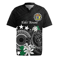 Cook Islands Independence Day Rugby Jersey Kuki Airani Tiare Maori Polynesian Pattern - Black LT14 Black - Polynesian Pride