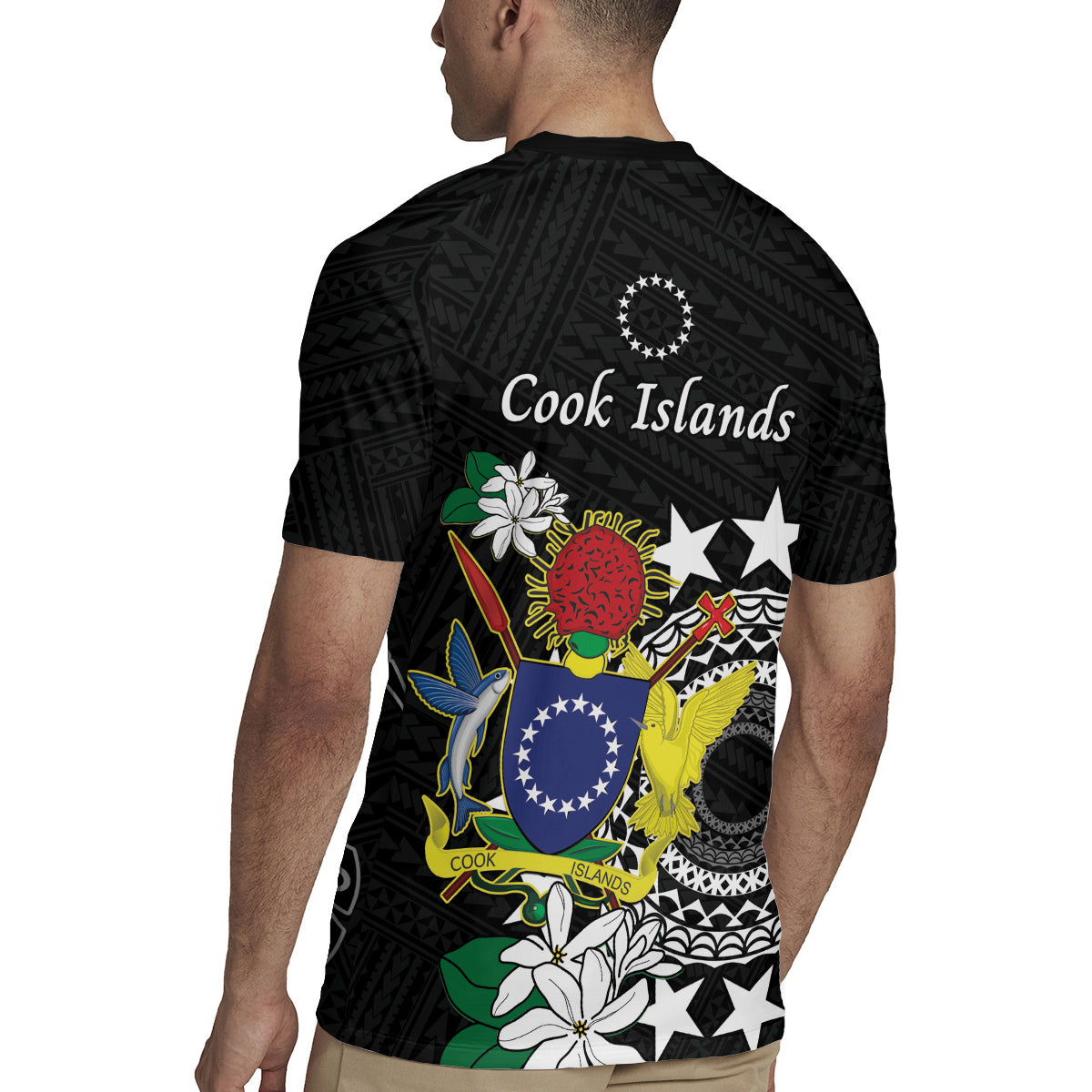 Cook Islands Independence Day Rugby Jersey Kuki Airani Tiare Maori Polynesian Pattern - Black LT14 - Polynesian Pride
