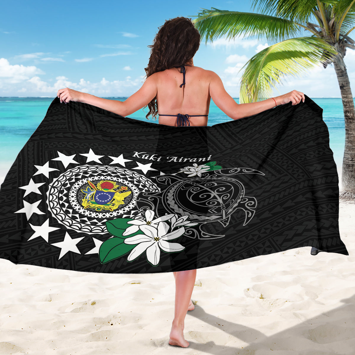 Cook Islands Independence Day Sarong Kuki Airani Tiare Maori Polynesian Pattern - Black LT14 - Polynesian Pride