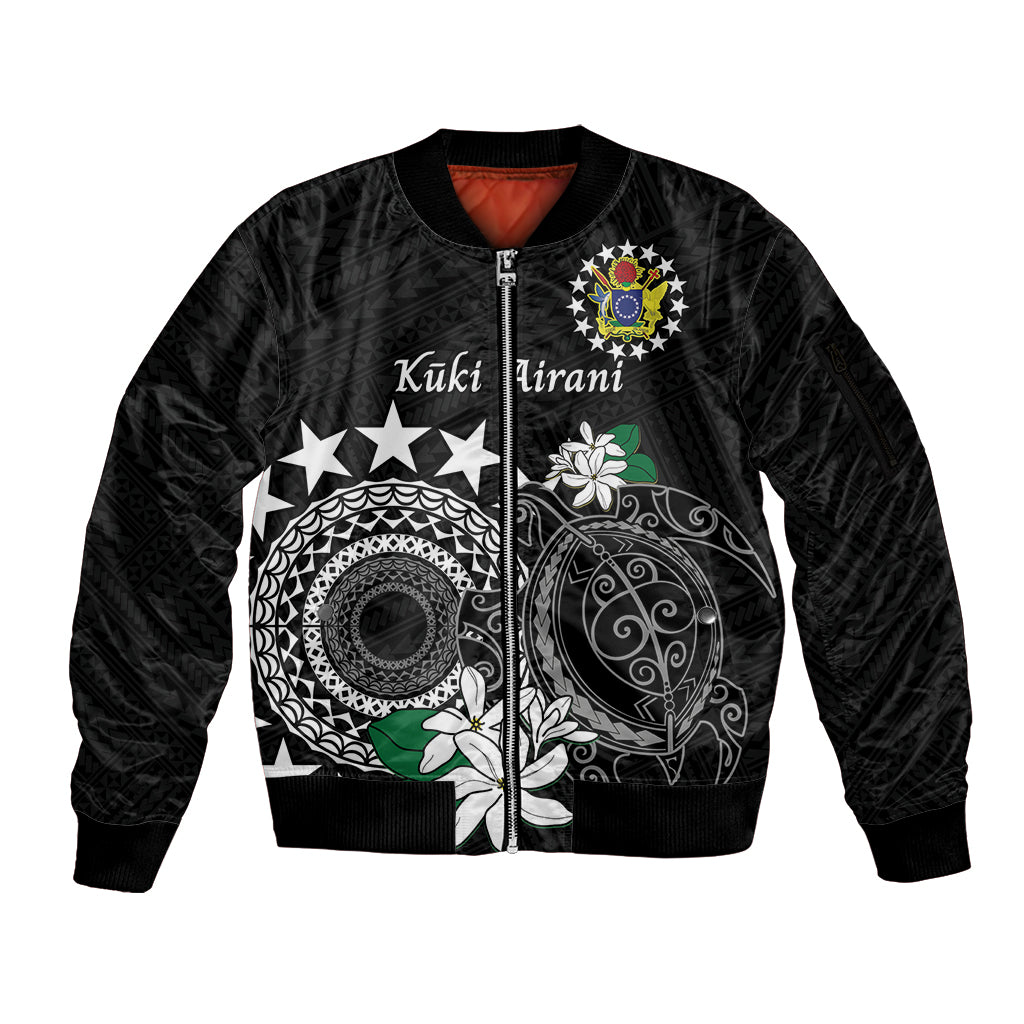 Cook Islands Independence Day Sleeve Zip Bomber Jacket Kuki Airani Tiare Maori Polynesian Pattern - Black LT14 Unisex Black - Polynesian Pride