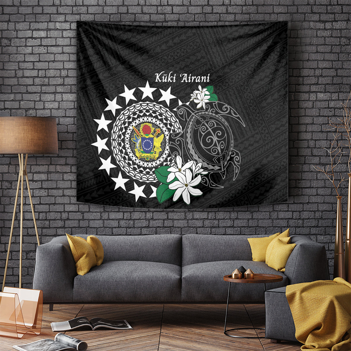 Cook Islands Independence Day Tapestry Kuki Airani Tiare Maori Polynesian Pattern - Black LT14 - Polynesian Pride