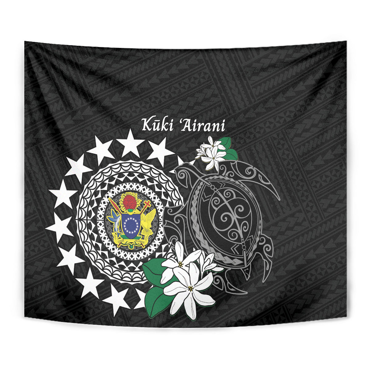 Cook Islands Independence Day Tapestry Kuki Airani Tiare Maori Polynesian Pattern - Black LT14 - Polynesian Pride