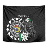Cook Islands Independence Day Tapestry Kuki Airani Tiare Maori Polynesian Pattern - Black LT14 - Polynesian Pride