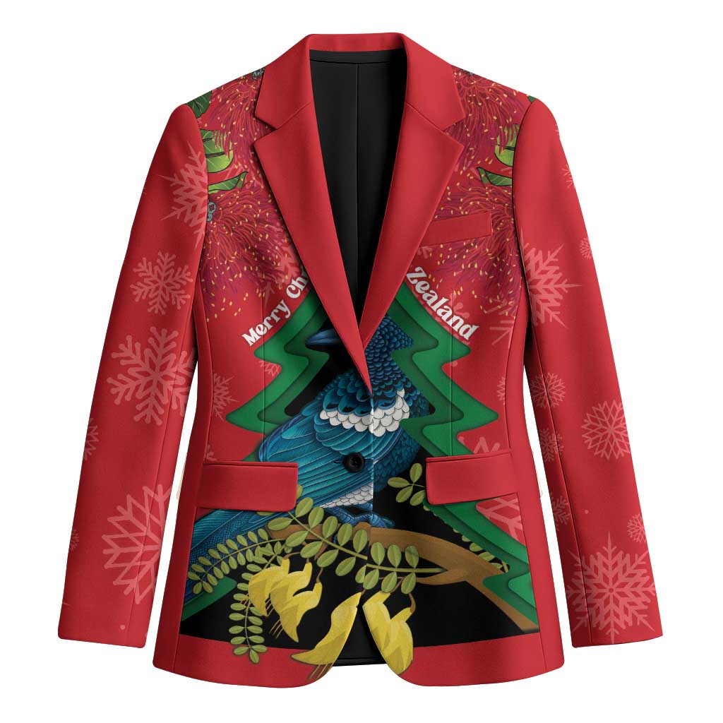 New Zealand Christmas In July Blazer Kowhai Tui Bird With Pohutukawa - Red LT14 Unisex Red - Polynesian Pride
