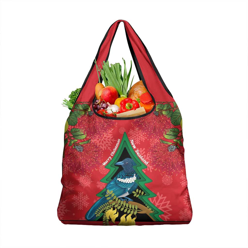 New Zealand Christmas In July Grocery Bag Kowhai Tui Bird With Pohutukawa - Red LT14 1-pack One Size Red - Polynesian Pride