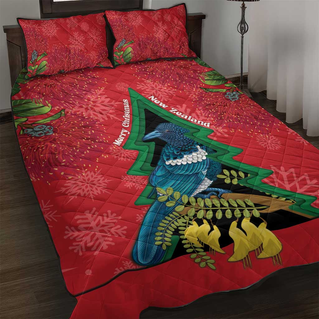 New Zealand Christmas In July Quilt Bed Set Kowhai Tui Bird With Pohutukawa - Red LT14 Red - Polynesian Pride