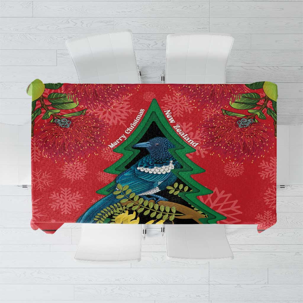 New Zealand Christmas In July Tablecloth Kowhai Tui Bird With Pohutukawa - Red LT14 Red - Polynesian Pride