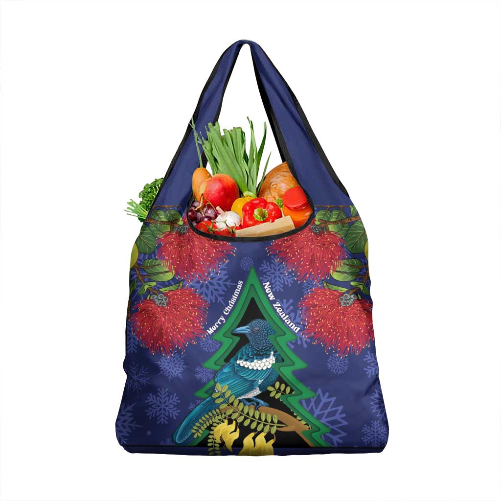 New Zealand Christmas In July Grocery Bag Kowhai Tui Bird With Pohutukawa - Blue LT14 1-pack One Size Blue - Polynesian Pride