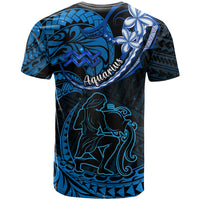 Polynesian Pride Aquarius Zodiac T Shirt Astrological Sign Tribal Plumeria Blue Galaxy LT14 - Polynesian Pride