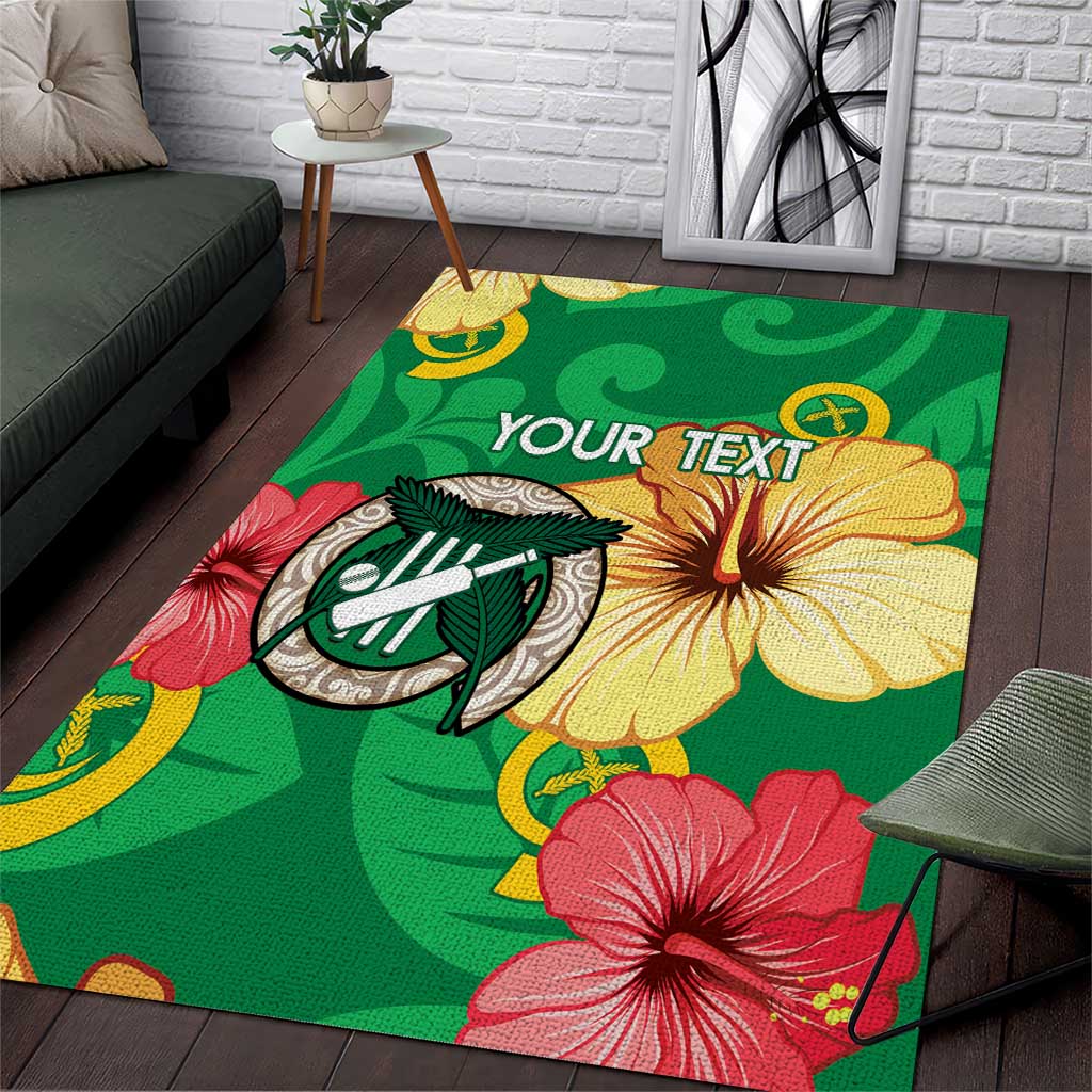 Custom Vanuatu Cricket Area Rug 2024 Tropical Flowers Version LT14 Green - Polynesian Pride