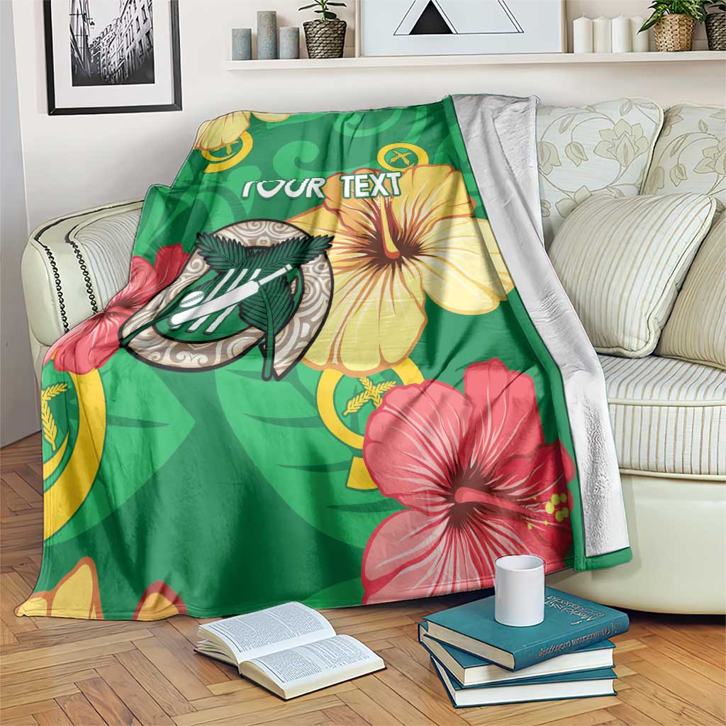 Custom Vanuatu Cricket Blanket 2024 Tropical Flowers Version LT14 Green - Polynesian Pride