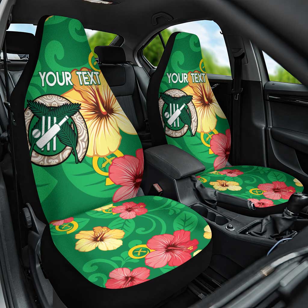 Custom Vanuatu Cricket Car Seat Cover 2024 Tropical Flowers Version LT14 One Size Green - Polynesian Pride