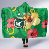 Custom Vanuatu Cricket Hooded Blanket 2024 Tropical Flowers Version LT14 One Size Green - Polynesian Pride