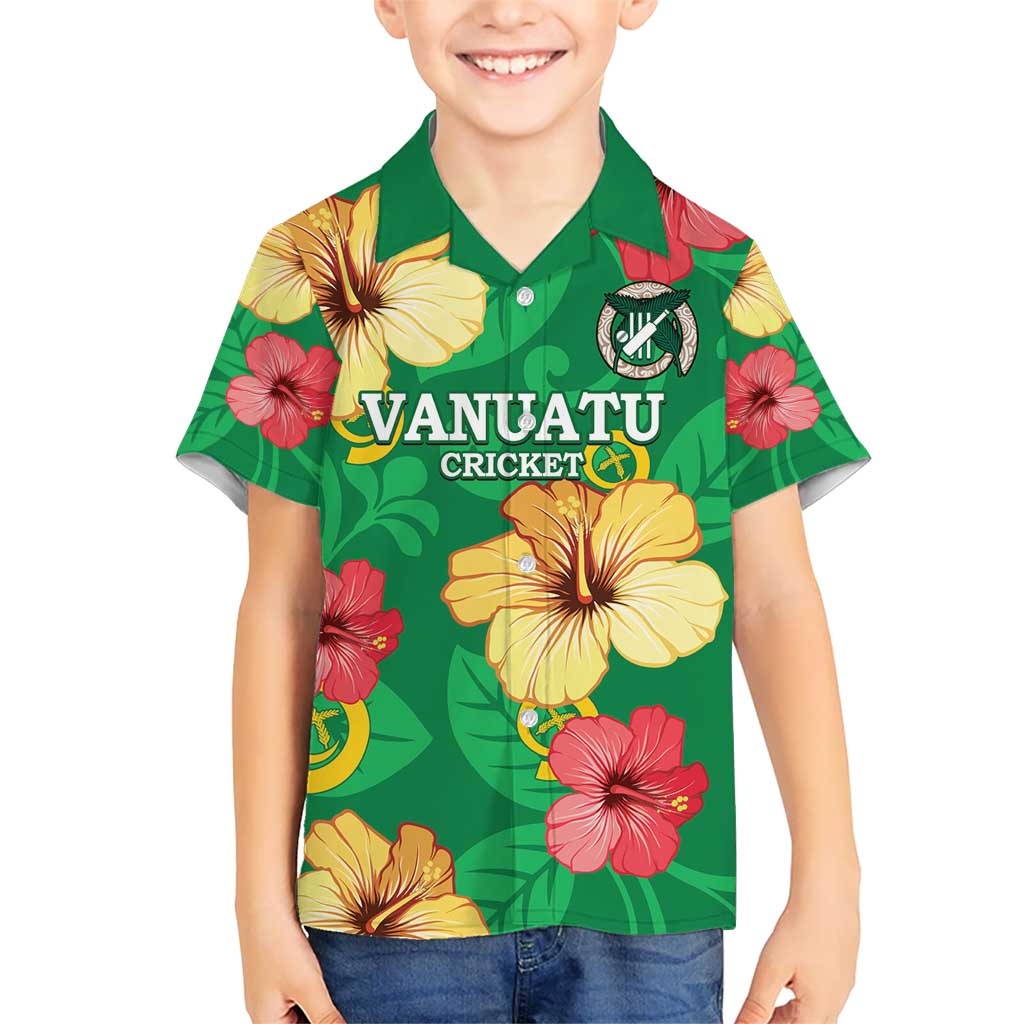 Custom Vanuatu Cricket Kid Hawaiian Shirt 2024 Tropical Flowers Version LT14 Kid Green - Polynesian Pride