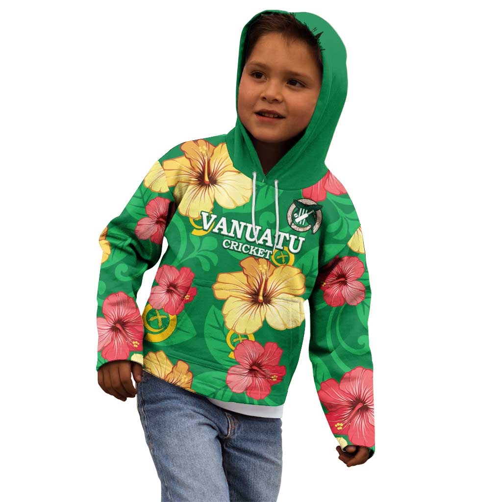 Custom Vanuatu Cricket Kid Hoodie 2024 Tropical Flowers Version LT14 - Polynesian Pride