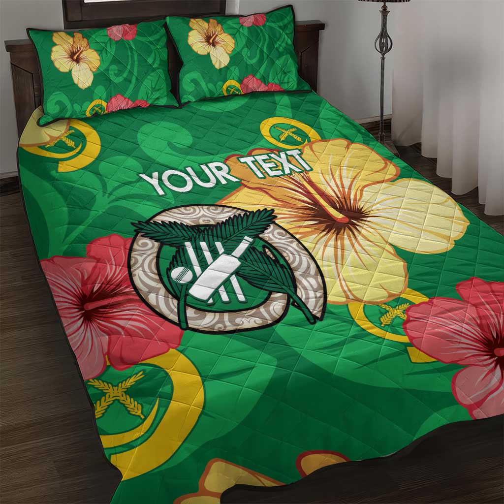Custom Vanuatu Cricket Quilt Bed Set 2024 Tropical Flowers Version LT14 Green - Polynesian Pride