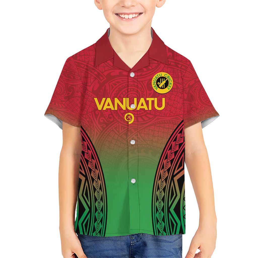 Custom Vanuatu Cricket Kid Hawaiian Shirt 2024 Polynesian Pattern Sporty Style LT14 Kid Red - Polynesian Pride