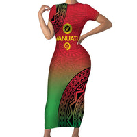 Custom Vanuatu Cricket Short Sleeve Bodycon Dress 2024 Polynesian Pattern Sporty Style LT14 Long Dress Red - Polynesian Pride