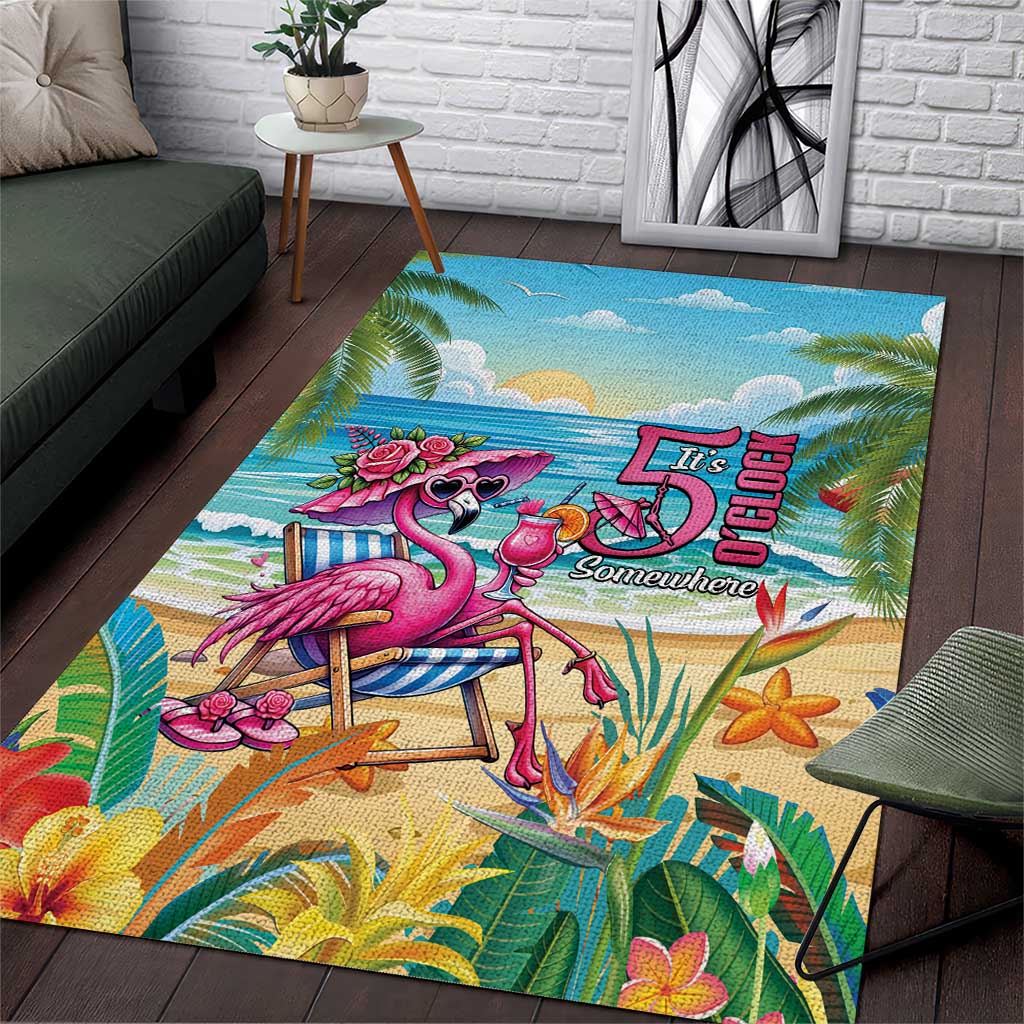 Flamingo Aloha Hawaii Area Rug It's 5 OClock Somewhere Tropical Vibes LT14 Blue - Polynesian Pride