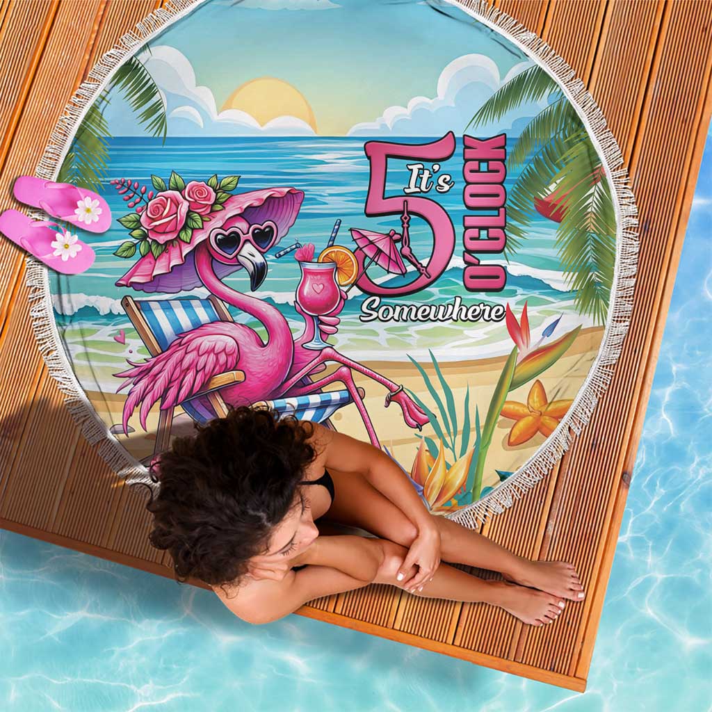 Flamingo Aloha Hawaii Beach Blanket It's 5 OClock Somewhere Tropical Vibes LT14 - Polynesian Pride