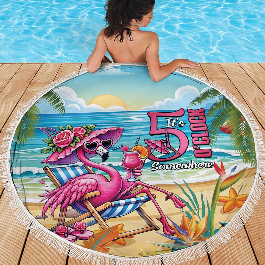 Flamingo Aloha Hawaii Beach Blanket It's 5 OClock Somewhere Tropical Vibes LT14 - Polynesian Pride