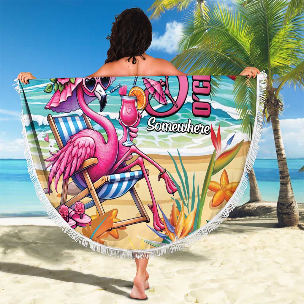Flamingo Aloha Hawaii Beach Blanket It's 5 OClock Somewhere Tropical Vibes LT14 - Polynesian Pride